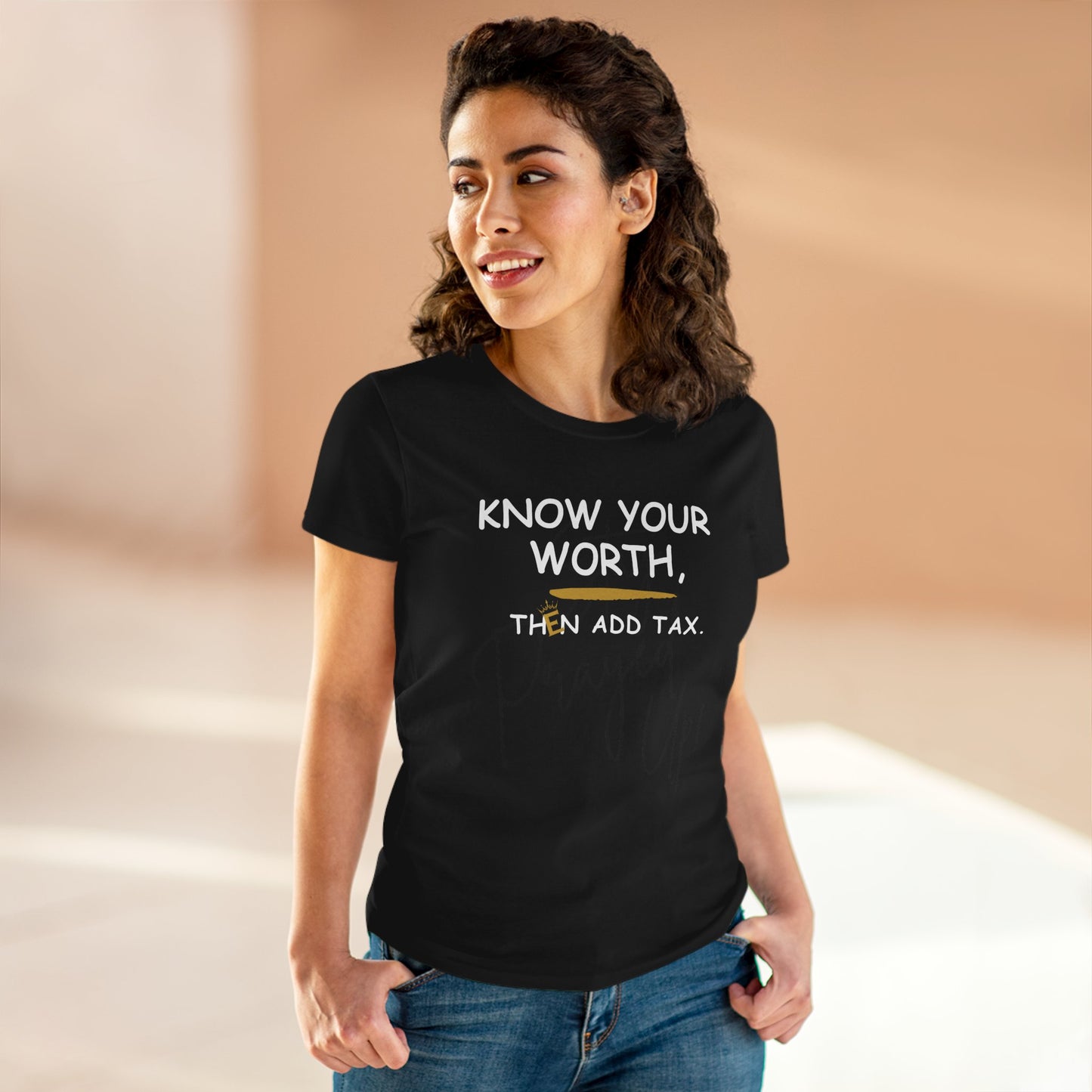 Know Your Worth - Women's Semi-Fitted Cotton Tee