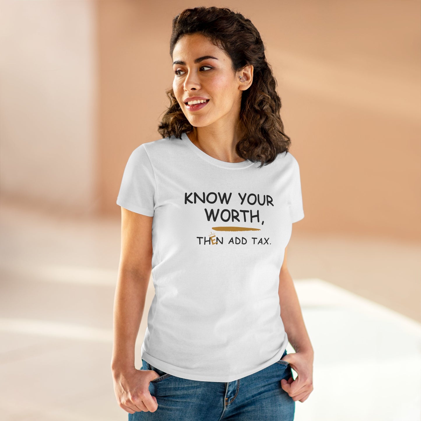 Know Your Worth - Women's Semi-Fitted Cotton Tee